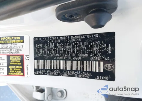 2018 Toyota Camry Le z USA, uszkodzony, nr VIN 4T1B11HK5JU643256